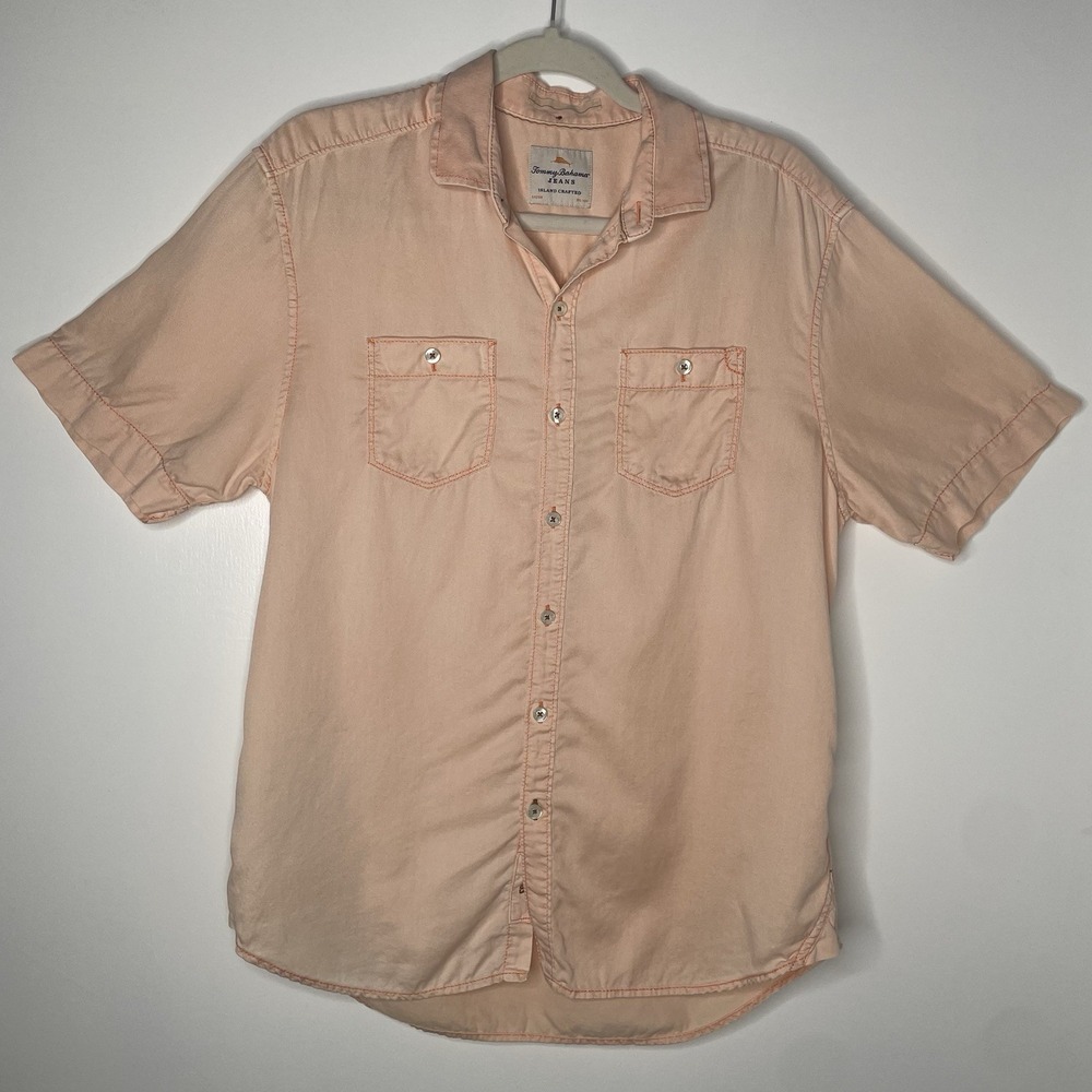 Tommy Bahama Button Up Tencel Shirt Size Small Orange Short Sleeve Collared